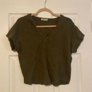 Madewell green v neck top (thicker material) size S